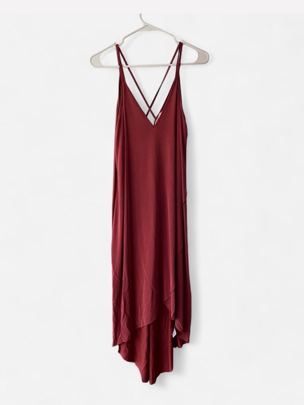 Lush Wine-Red Strappy High-Low Slip Dress